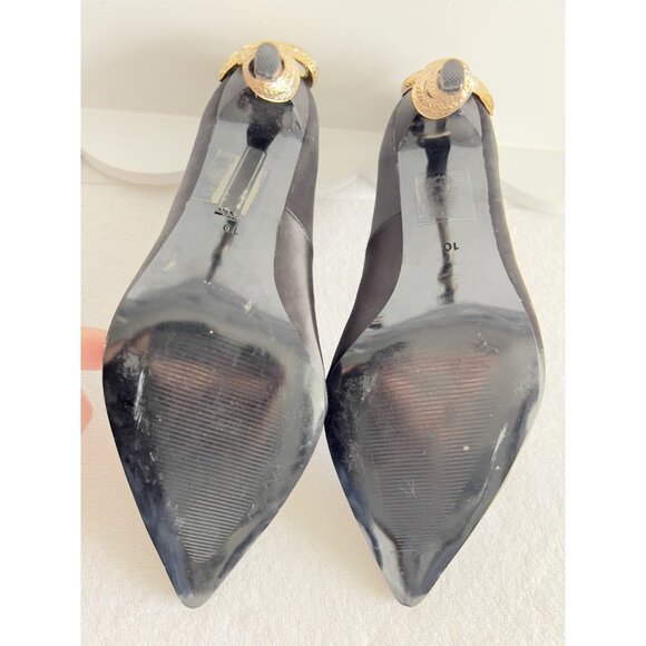 Azalea Wang Size 10 Snake Shoes Black Satin Stilleto Dramatic Slip On Almond Toe - Picture 8 of 16